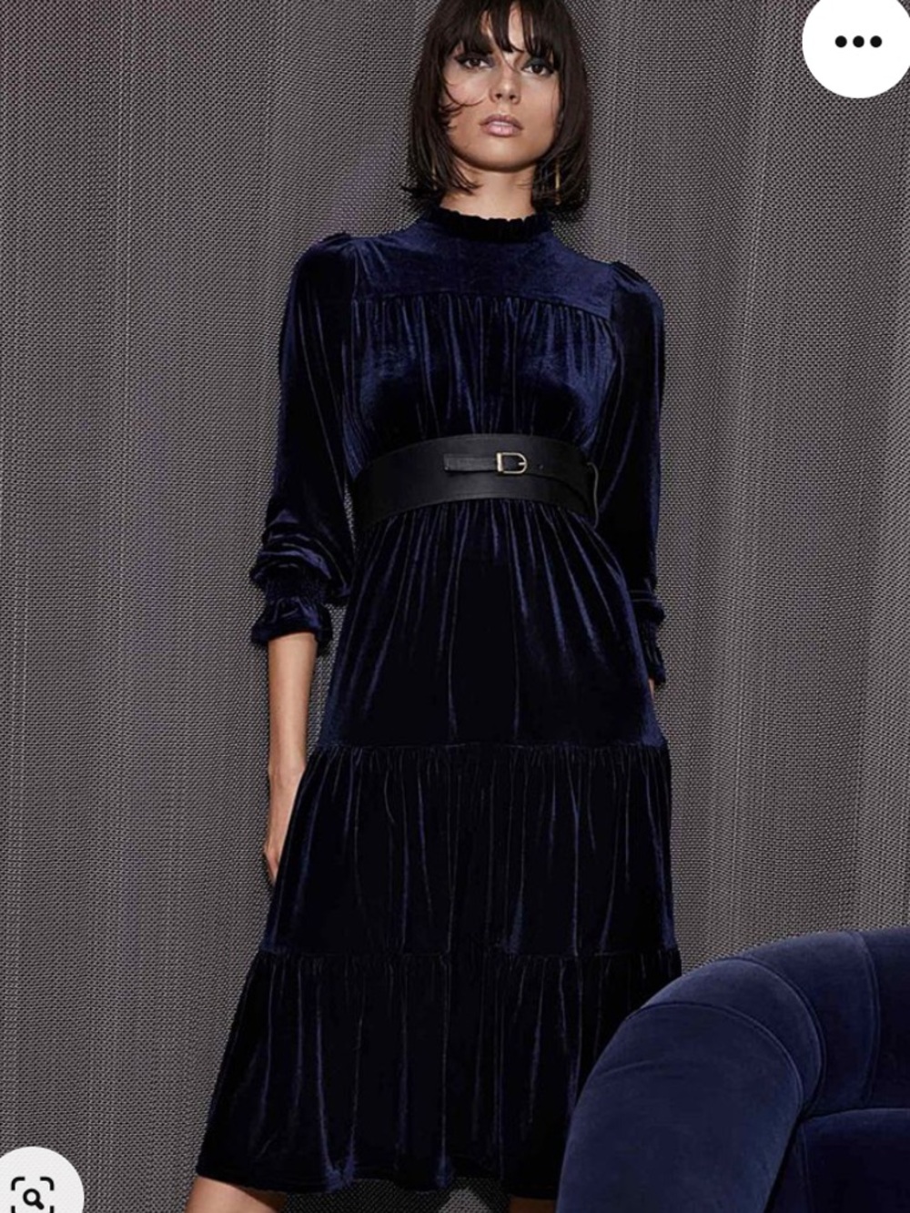 Navy Velvet Tiered Midi Dress